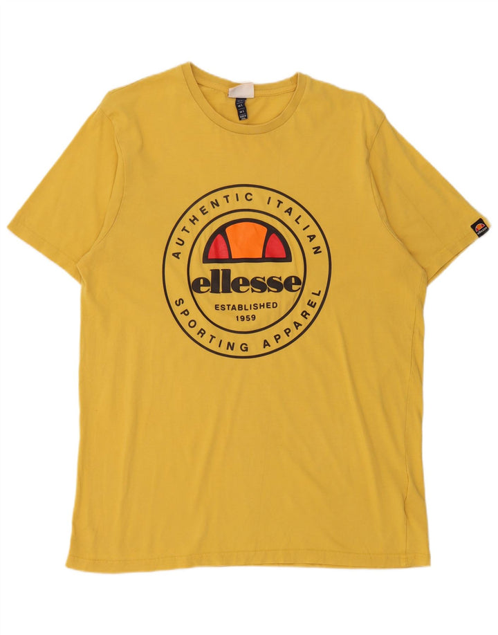 Ellesse Herren-T-Shirt mit Grafik, groß, aus gelber Baumwolle