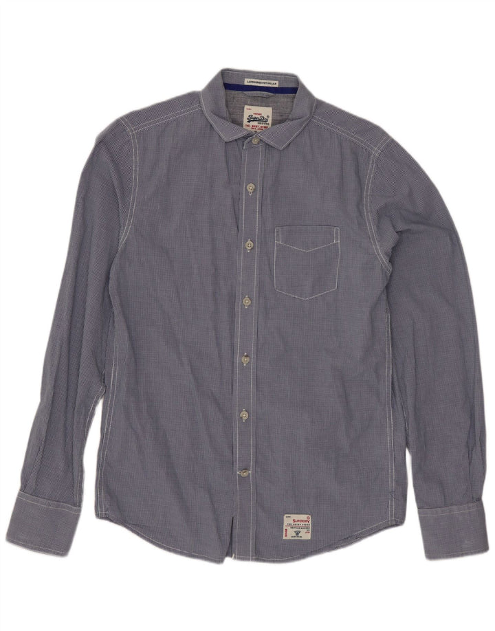 SUPERDRY Herrenhemd aus mittelblauer Gingham-Baumwolle in Marineblau