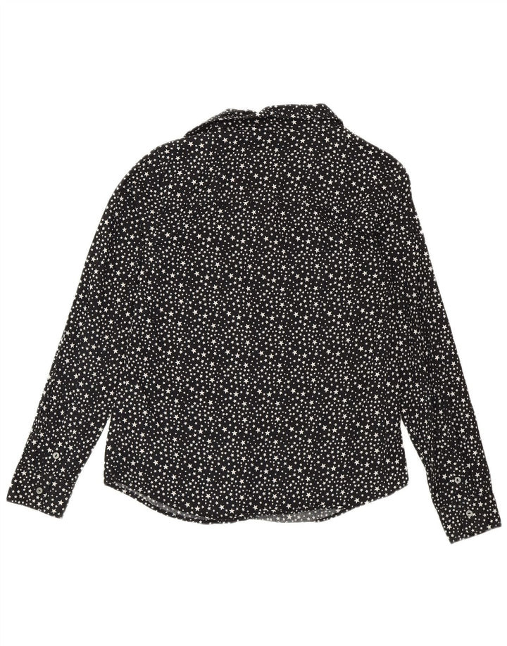 Benetton Womens Loose Fit Hemd mit abstraktem Muster UK 10 Small Schwarze Baumwolle