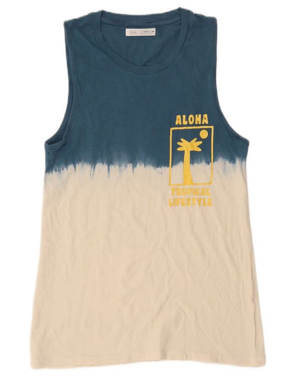 Zara Jungen-Top mit Grafik, 13–14 Jahre, blaues Farbblockdesign