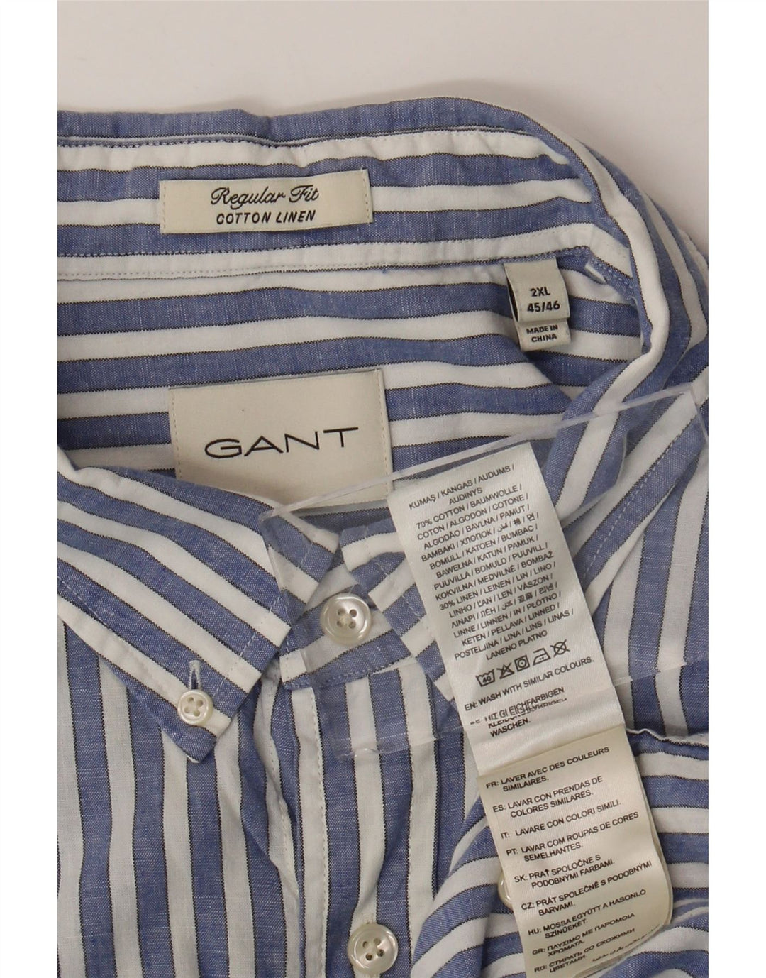 GANT Herren-Kurzarmhemd mit normaler Passform, Größe 45/46, 2XL, blau gestreift