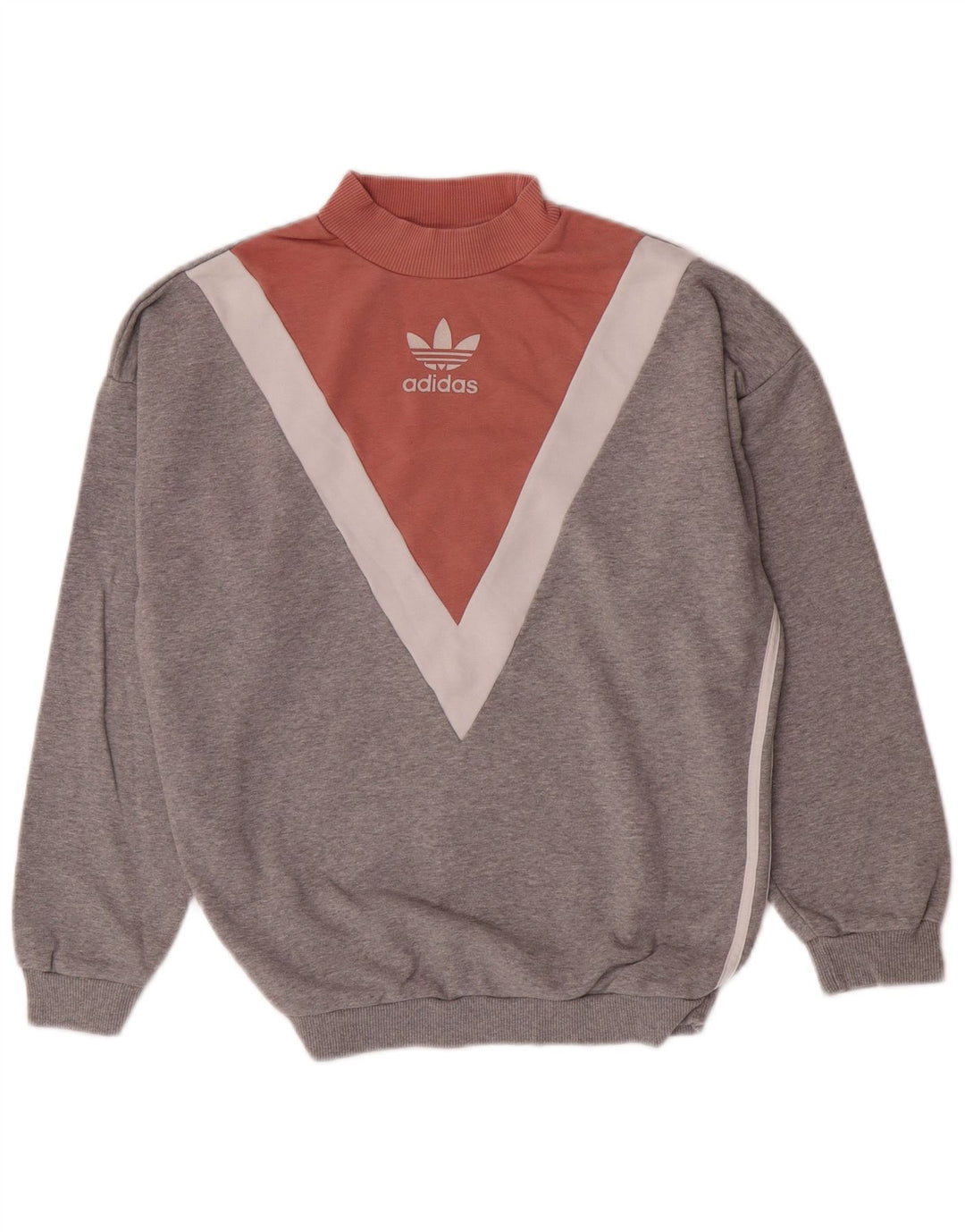 Adidas Damen Sweatshirt Pullover UK 12 Mittelgraue Colourblock-Baumwolle