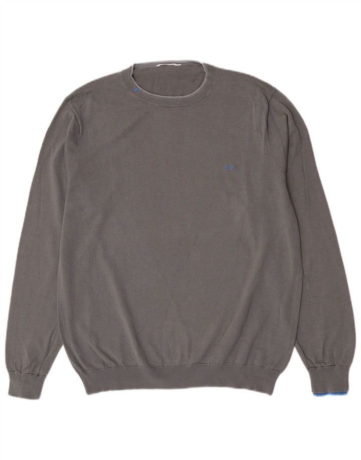 Sun68 Herren-Pullover mit Rundhalsausschnitt, groß, graue Baumwolle