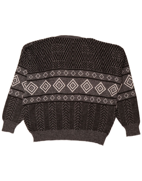 Vintage Herren V-Ausschnitt Pullover Pullover XL Grau Geometrisch Acryl