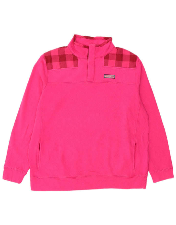 Vineyard Vines Herren-Sweatshirt mit Knopfkragen, klein, rosa kariert, Baumwolle