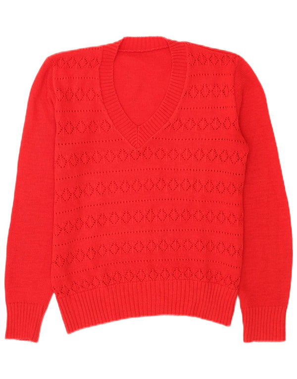 Vintage Damen V-Ausschnitt Pullover Pullover UK 16 Groß Rot