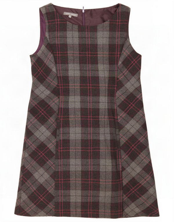 Laura Ashley Damen ärmelloses Etuikleid UK 14 Large Grey Check Polyester