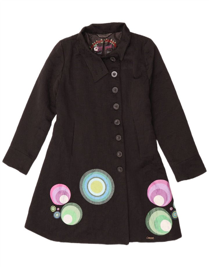 Desigual Womens Graphic Overcoat EU 44 XL Schwarzes geometrisches Polyester