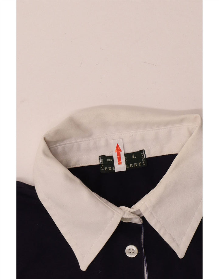 Fred Perry Rugby-Poloshirt für Damen, UK 14, groß, Marineblau, Farbblock