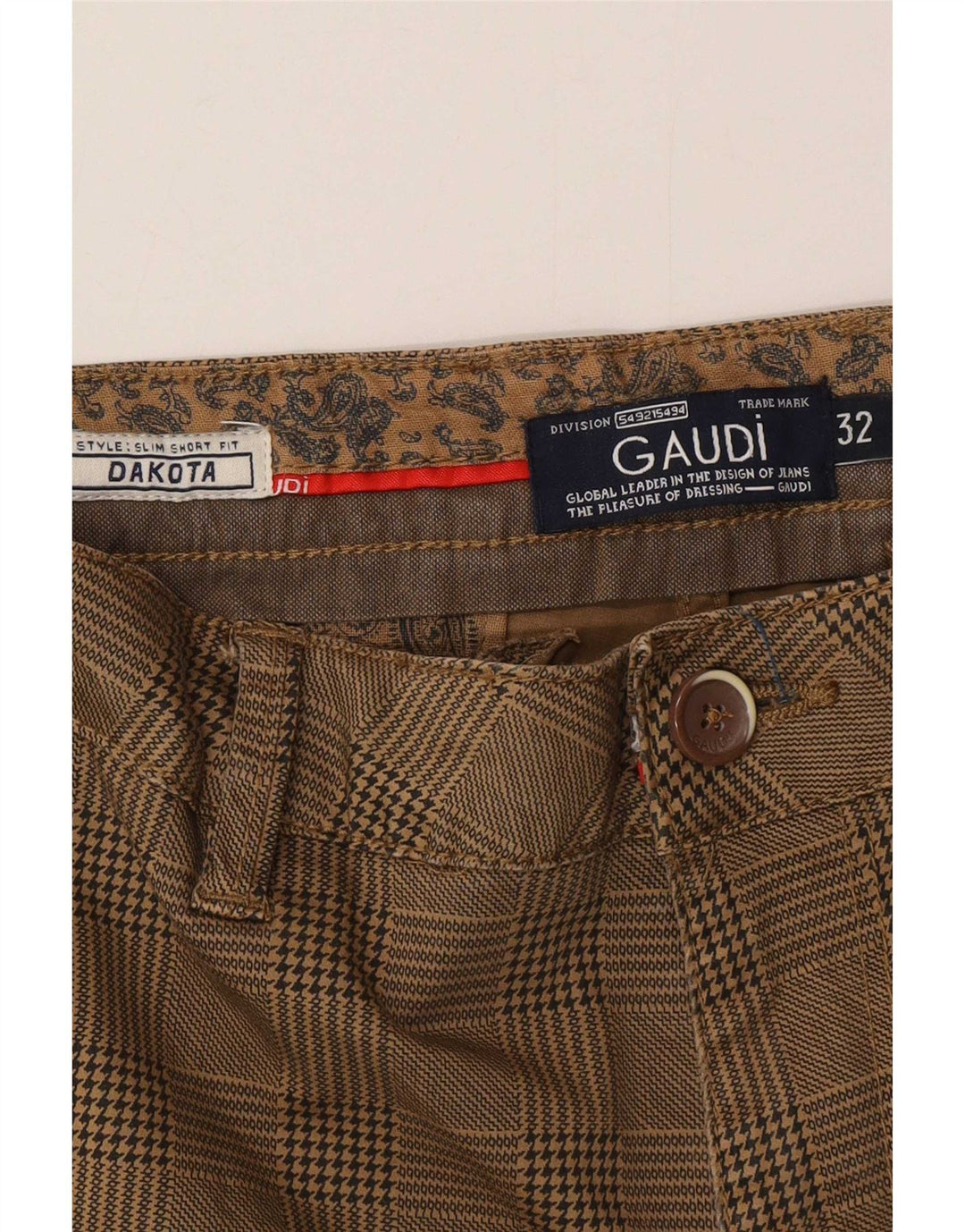Gaudi Herren Dakota Chino Shorts W32 mittelbraun karierte Baumwolle