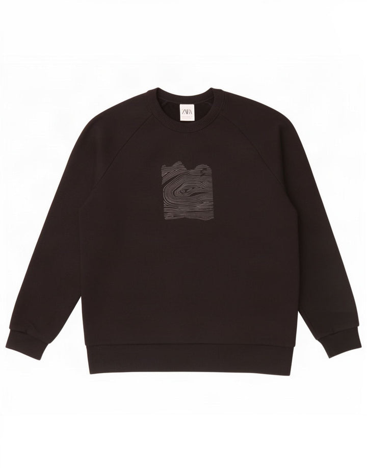 Zara Herren Grafik-Sweatshirt-Pullover aus mittelschwarzer Baumwolle