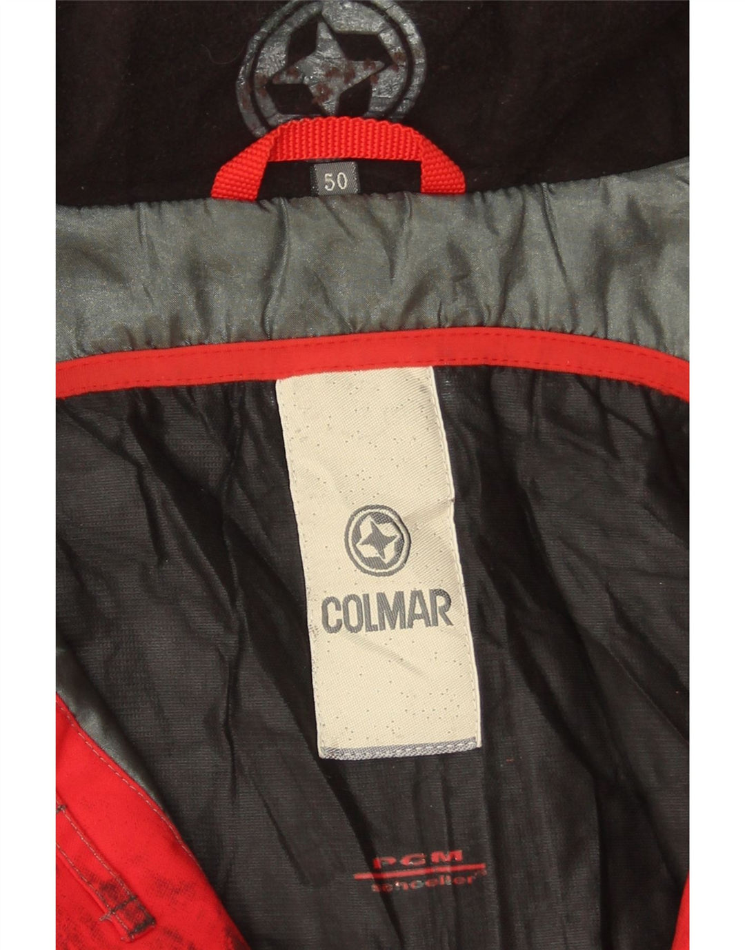 COLMAR Herren-Skijacke mit grafischer Kapuze, IT 50, Mittelrot, Farbblock