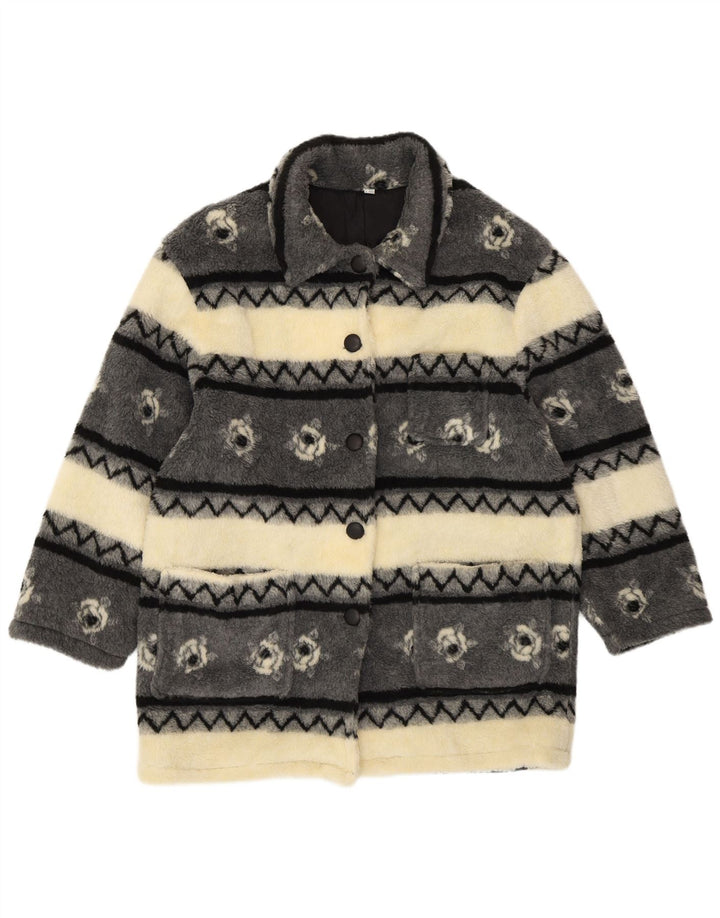 VINTAGE Damen Sherpa Windjacke Mantel UK 20/22 2XL Beige gestreift