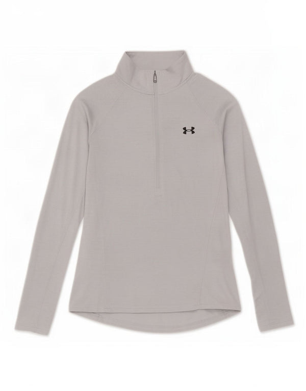 Under Armour Herren Heat Gear Loose Fit Zip Neck Top Langarm Small Grau