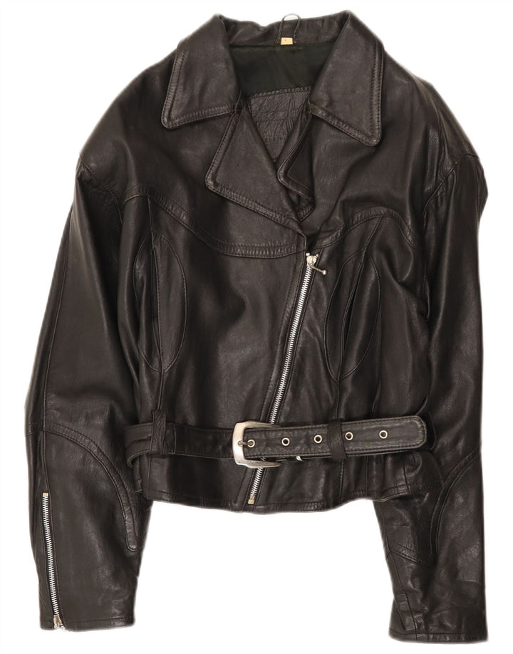 Vintage Damen Leder Bikerjacke UK 14 Großes schwarzes Leder