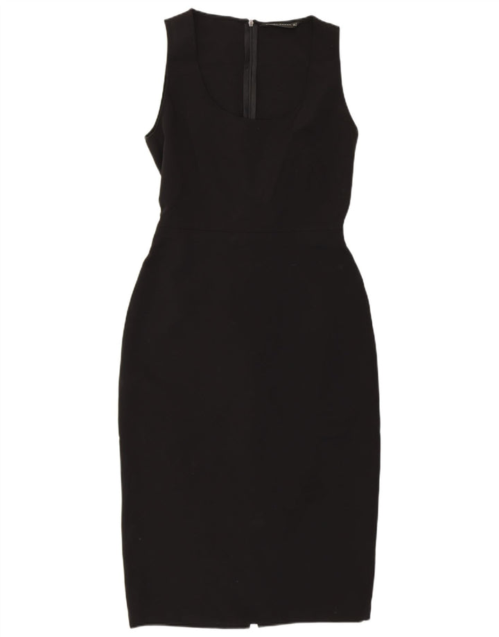 Zara Damen Ärmelloses, figurbetontes Kleid UK 12 Medium Schwarz Polyester