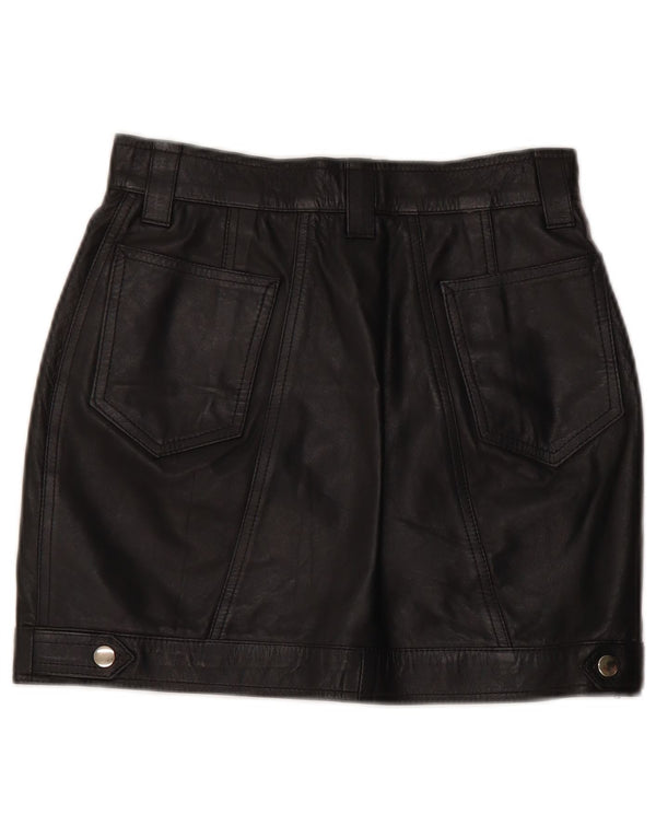 VINTAGE Womens High Waist Mini Leather Skirt IT 42 Medium W26  Black