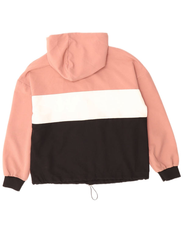 Zara Womens Oversized Zip Neck Hoodie Jumper UK 10 Small Pink Colourblock