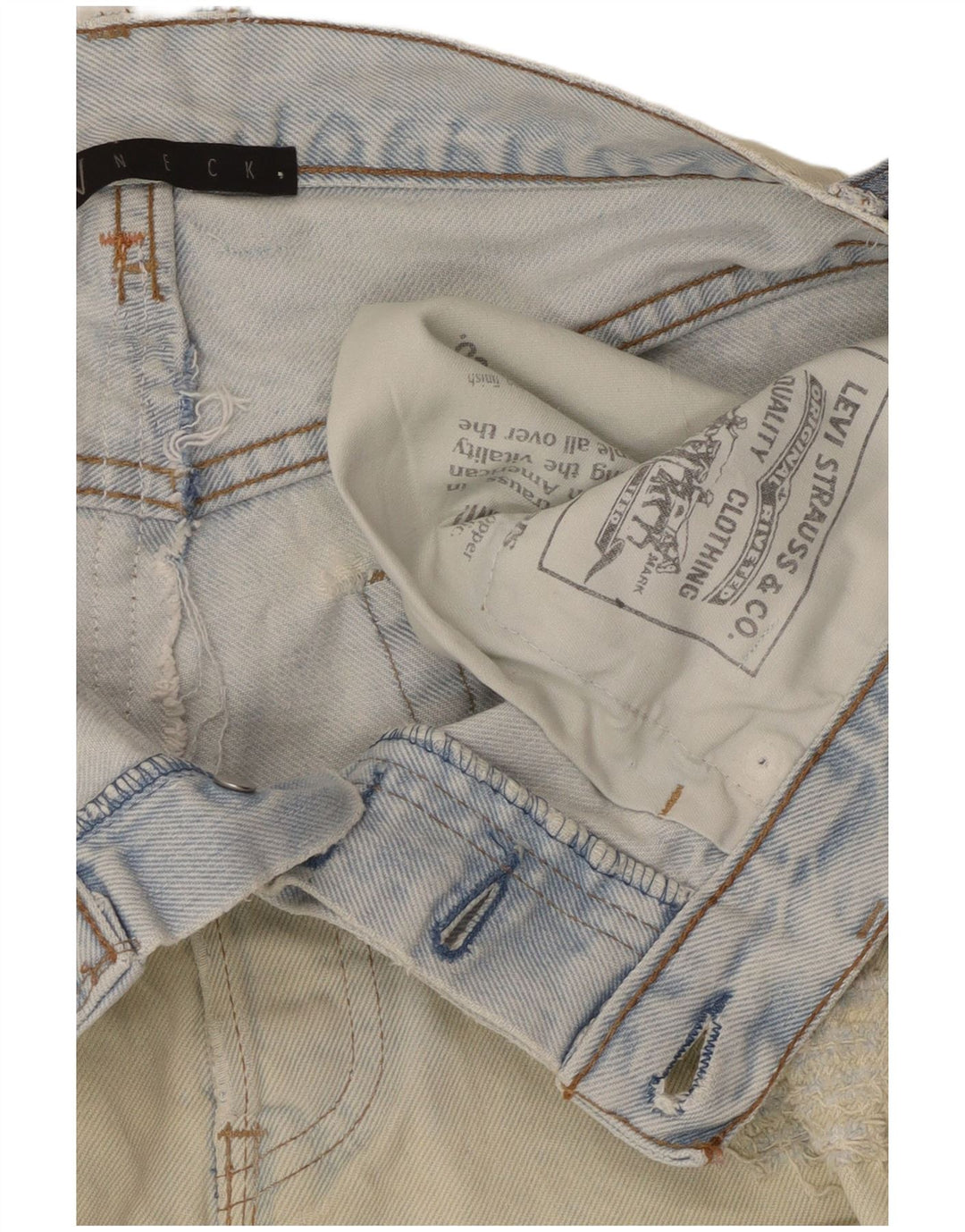 LEVI'S Damen Distressed Mini Denim Rock W28 Mittelblaue Baumwolle