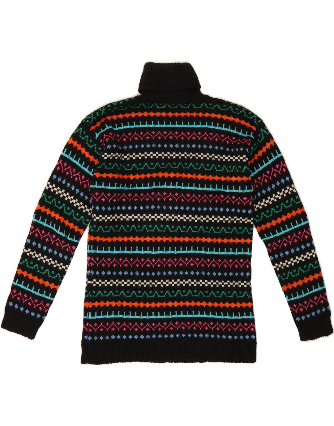 VINTAGE Womens Roll Neck Jumper Sweater UK 12 Medium Black Fair Isle Vintage Vintage and Second-Hand Vintage from Messina Hembry 
