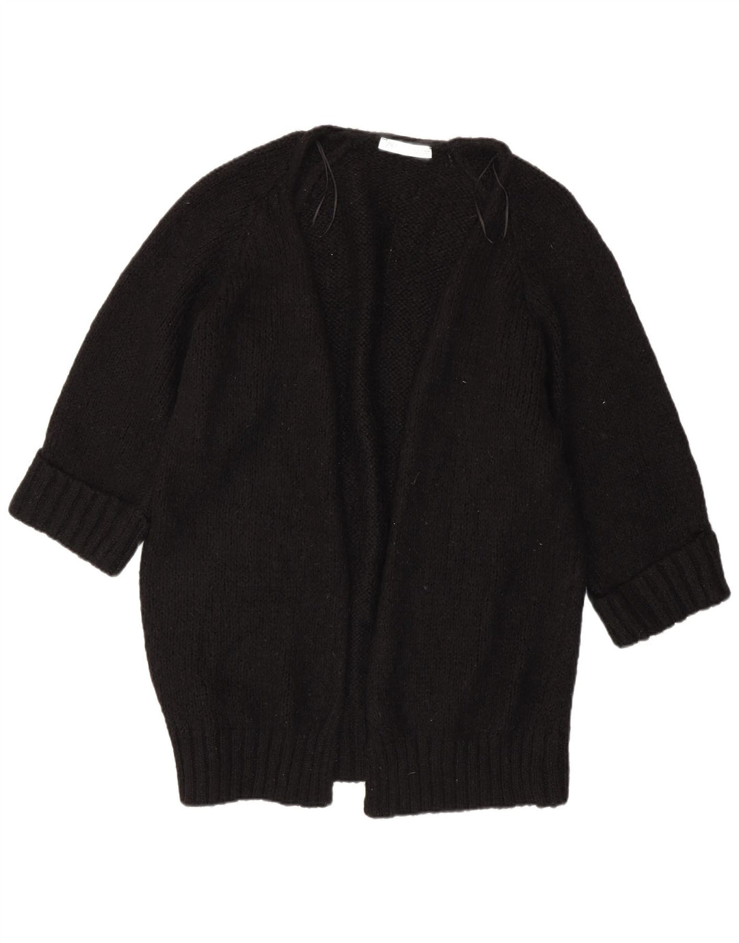 ZARA Damen-Strickjacke, übergroß, lang geschnitten, offen, Gr. 10, Schwarz