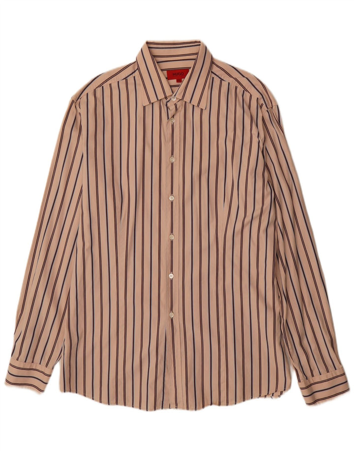 Hugo Boss Herrenhemd 2XL Beige gestreift aus Baumwolle