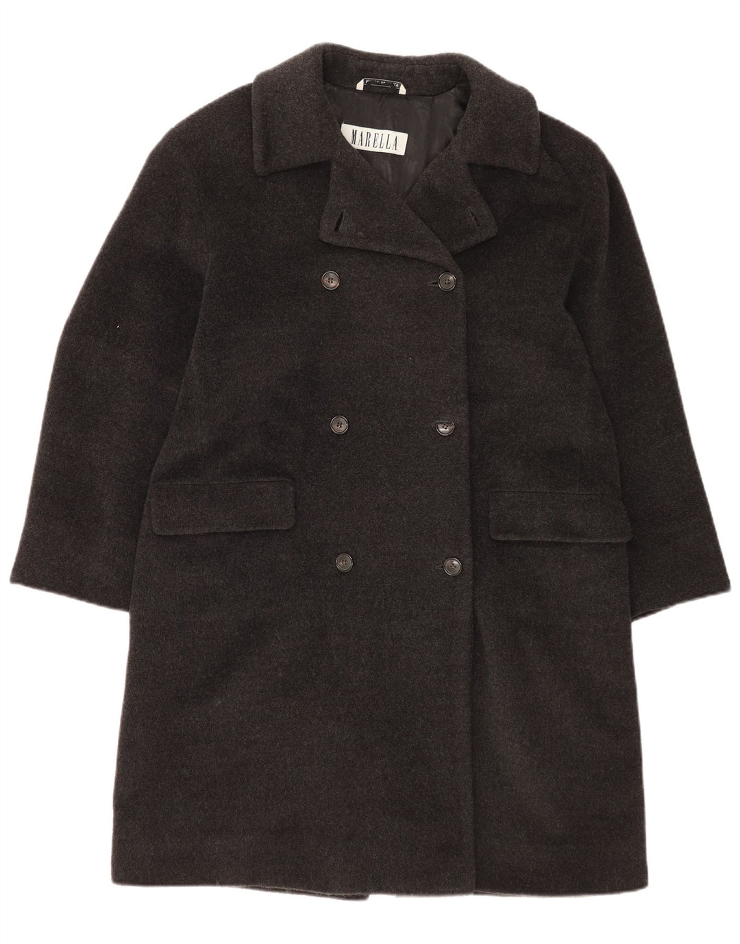 Marella Zweireihiger Damenmantel UK 12 Mittelgraue Schurwolle