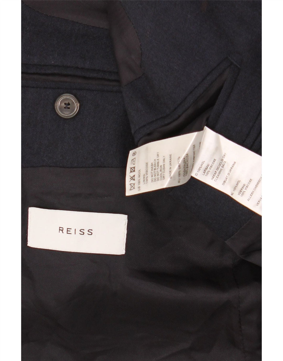 REISS Mens 2 Button Blazer Jacket UK 38 Medium Navy Blue Wool Vintage Reiss and Second-Hand Reiss from Messina Hembry 