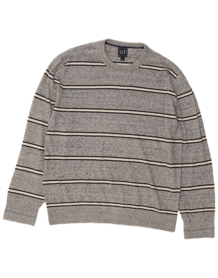 Gap Herren-Pullover mit Rundhalsausschnitt, groß, grau gestreift, Baumwolle