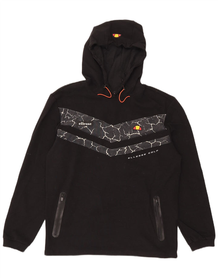 Ellesse Herren-Kapuzenpullover, groß, schwarze geometrische Baumwolle