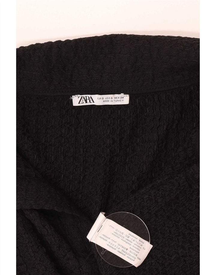 Zara Herren-Langarm-Poloshirt, Größe S, Schwarz, Polyester