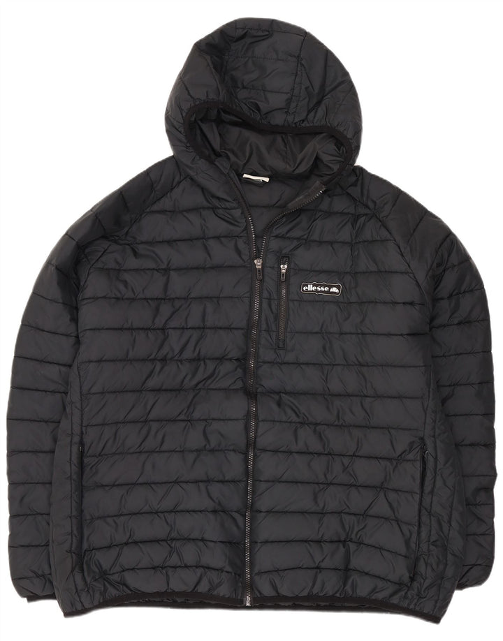 Ellesse Wattierte Damenjacke mit Kapuze, UK 24 4XL, schwarzes Polyester