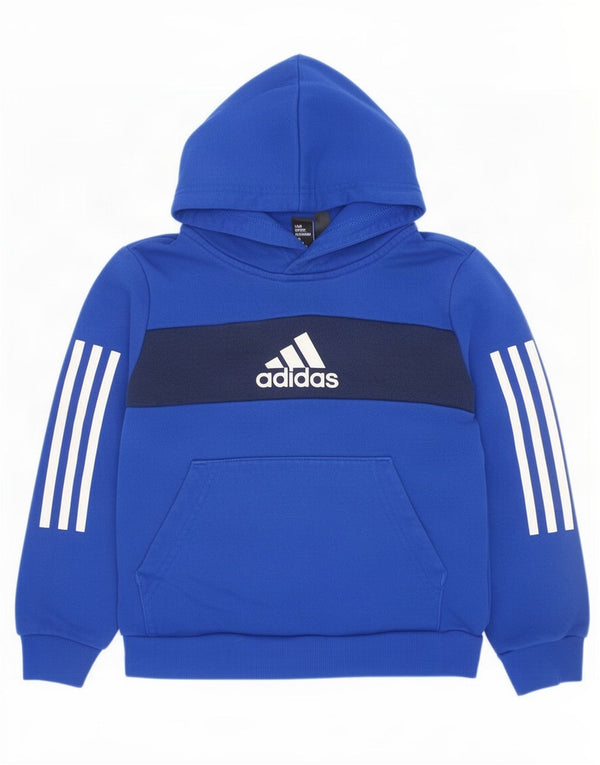 Adidas Boys Graphic Hoodie Jumper 7-8 Years Blue Colourblock Cotton