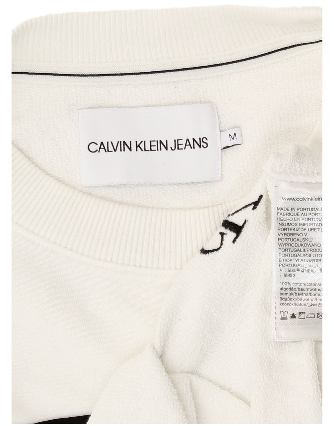Calvin Klein Damen Crop Sweatshirt Pullover UK 14 Mittelweiß gestreift