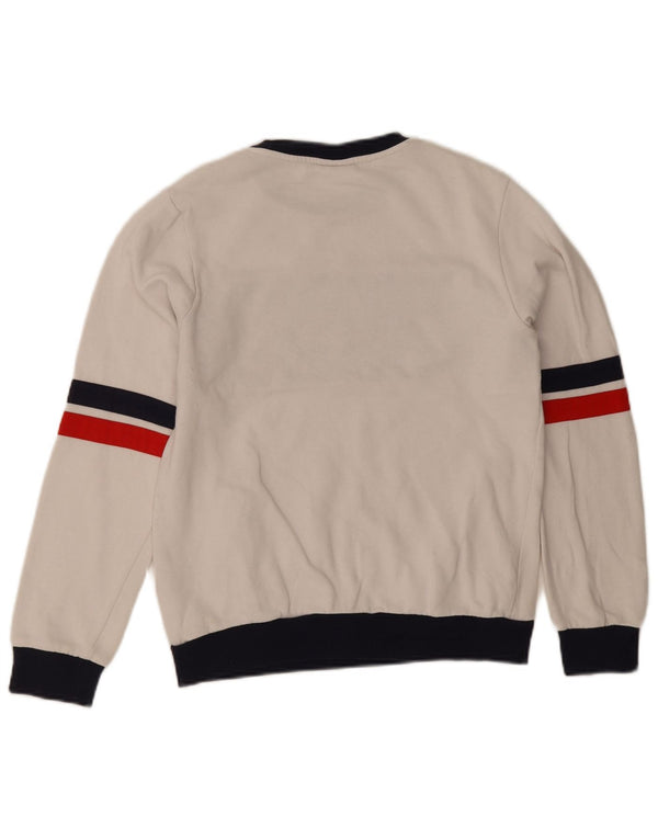 Fila Damen Grafik-Sweatshirt-Pullover UK 6 XS Weiße Colourblock-Baumwolle
