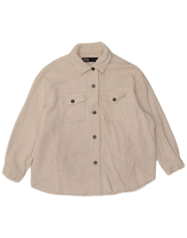 Zara Damen Übergroße Cordjacke UK 10 Small Weiße Baumwolle