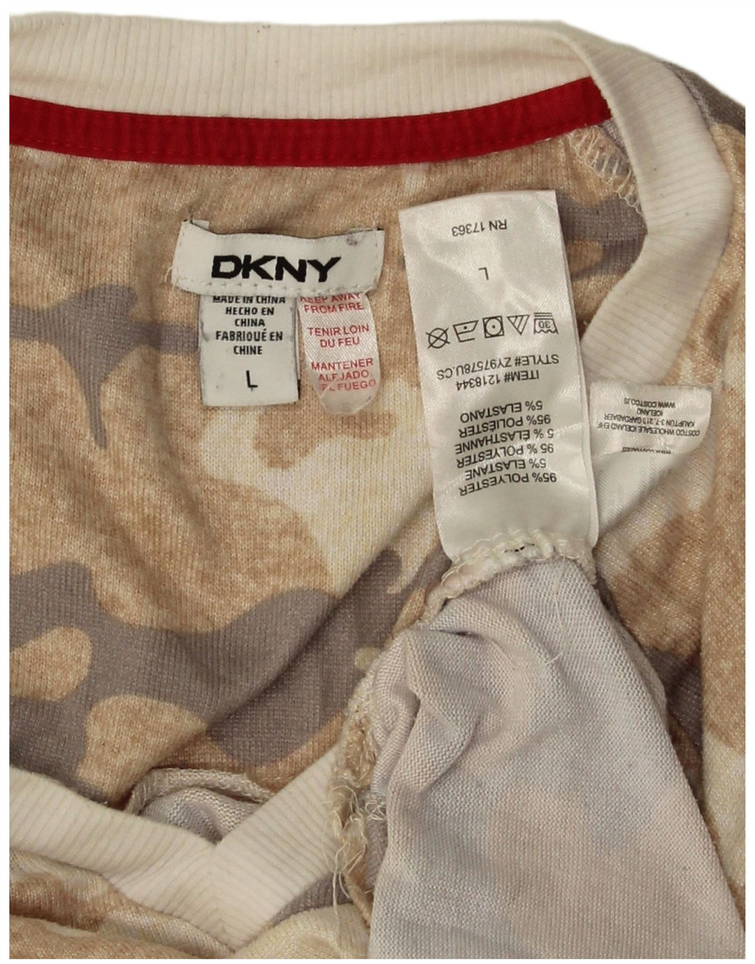 Dkny Womens Graphic Top Langarm UK 16 Large Beige Camouflage Polyester