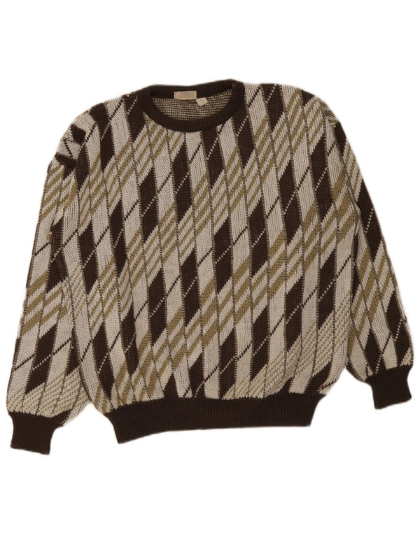 Vintage Damen Rundhalspullover Pullover UK 18 XL Braun Argyle/Diamant