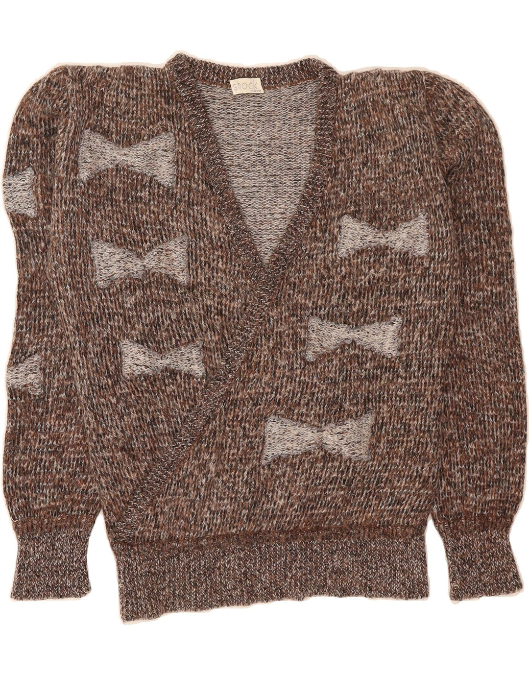 VINTAGE Womens V-Neck Jumper Sweater UK 12 Medium Brown Geometric Vintage Vintage and Second-Hand Vintage from Messina Hembry 