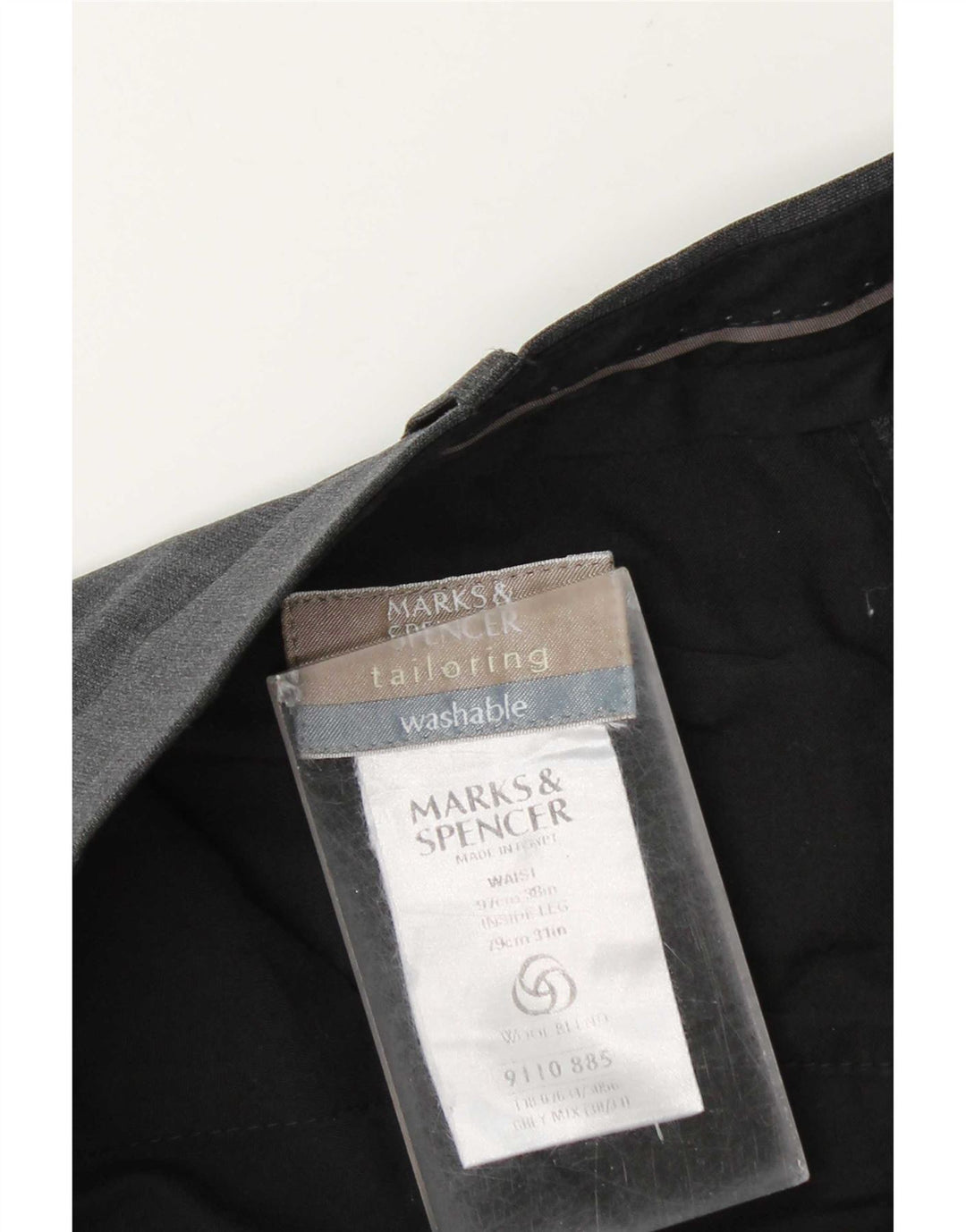 Marks & Spencer Herren-Anzughose mit maßgeschneiderter Passform, W38, L31, grau, Polyester