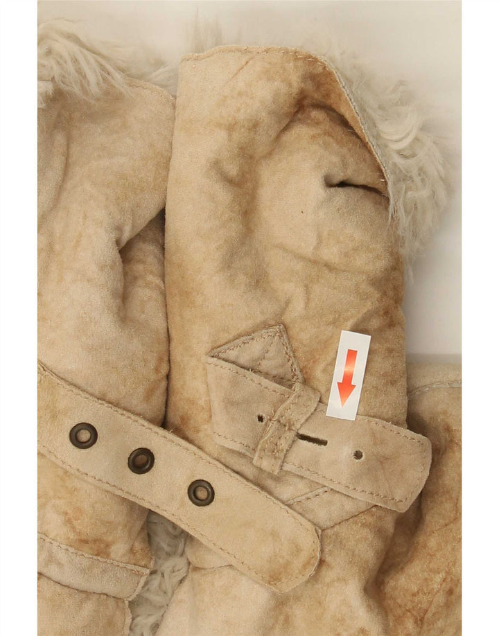 Armani Jeans Damen Crop Sherpa Jacke IT 44 Medium Beige Tie Dye Acryl