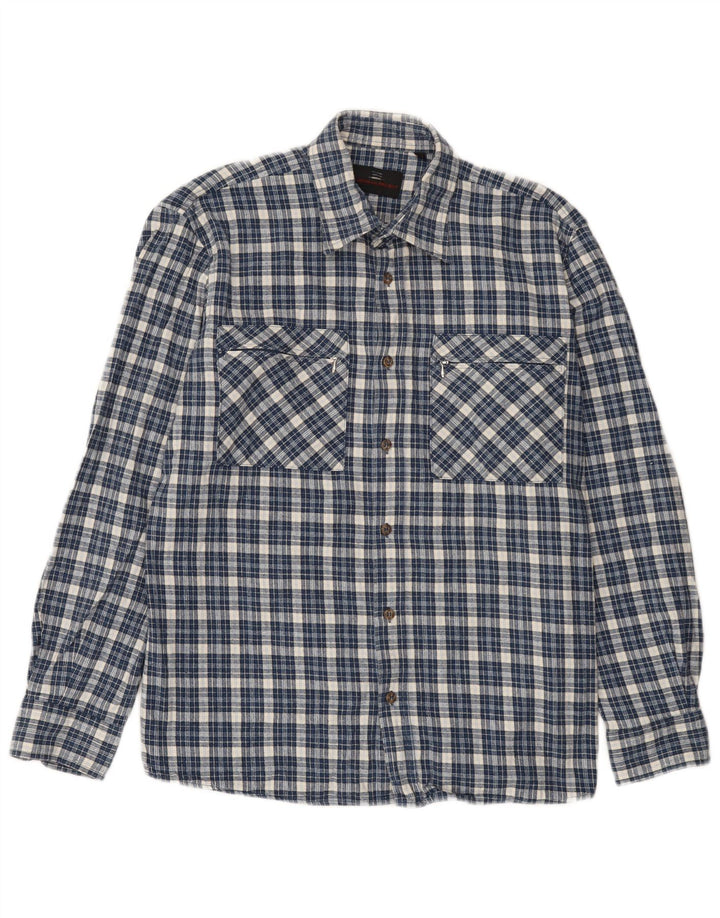 European Project Herren Overshirt Flanellhemd Mittelblau karierte Baumwolle