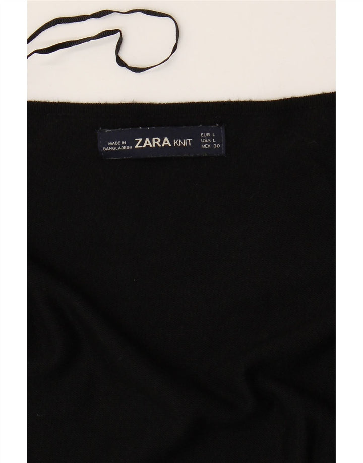 Zara Damen Asymmetrischer offener Cardigan-Pullover UK 16 Large Schwarz