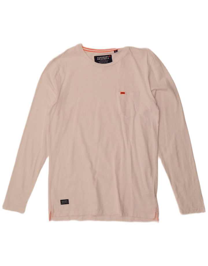 Superdry Herren-Oberteil, langärmelig, groß, aus weißer Baumwolle