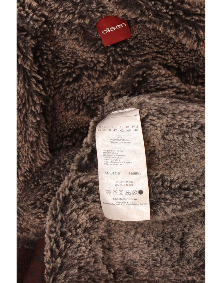 OLSEN Womens Sherpa Hooded Overcoat UK 14 Large Braun Polyester