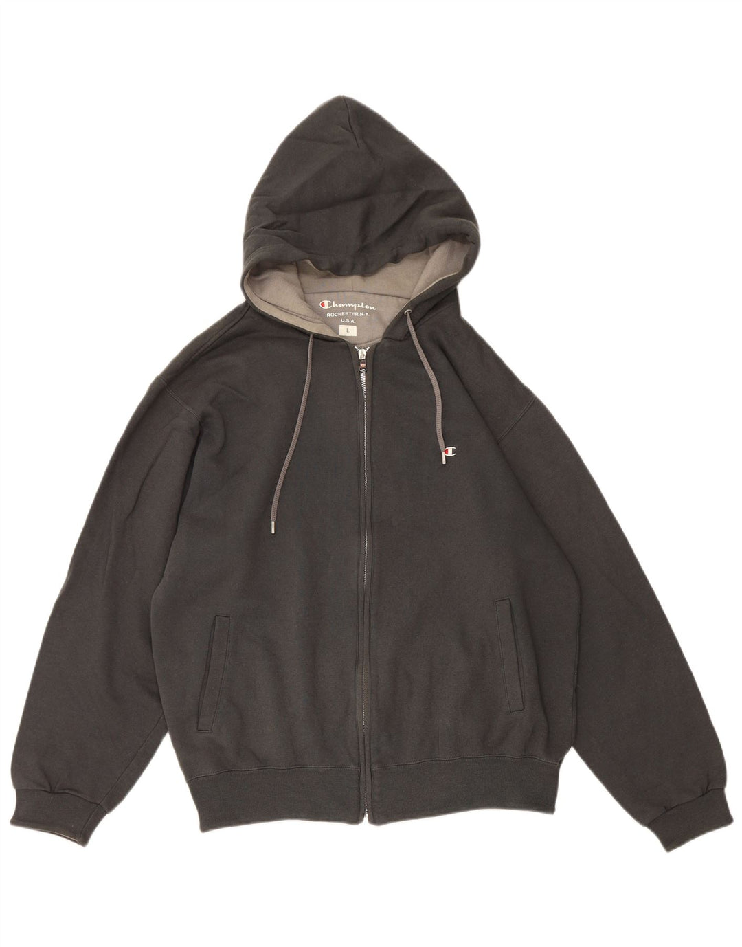 Champion Herren-Kapuzenpullover mit Reißverschluss, groß, graue Baumwolle