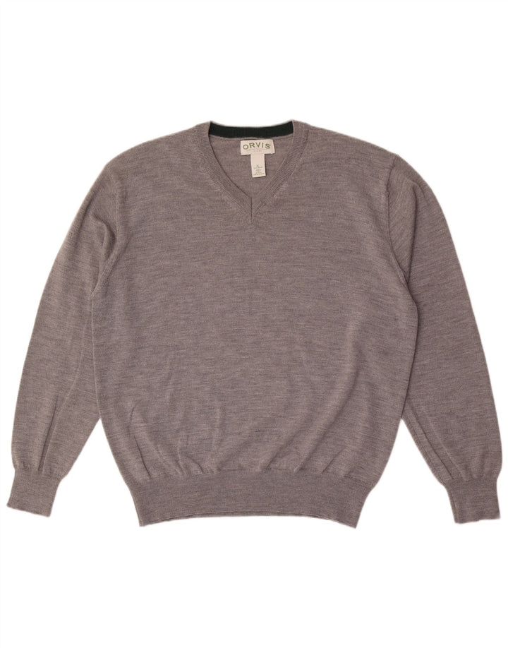 ORVIS Herren-Pullover mit V-Ausschnitt, XL, graue Wolle