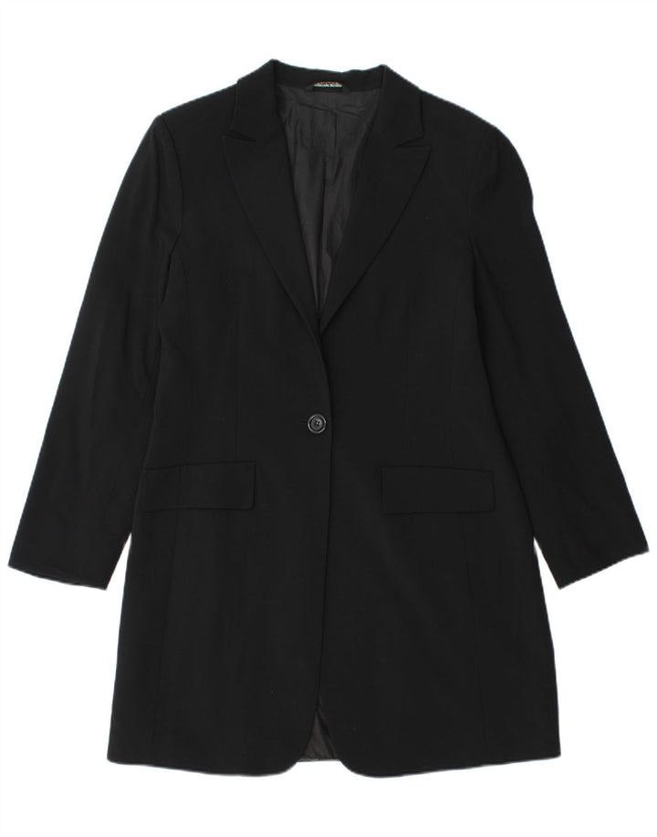 Vintage Damen Longline 1 Knopf Blazer Jacke IT 46 Large Schwarz