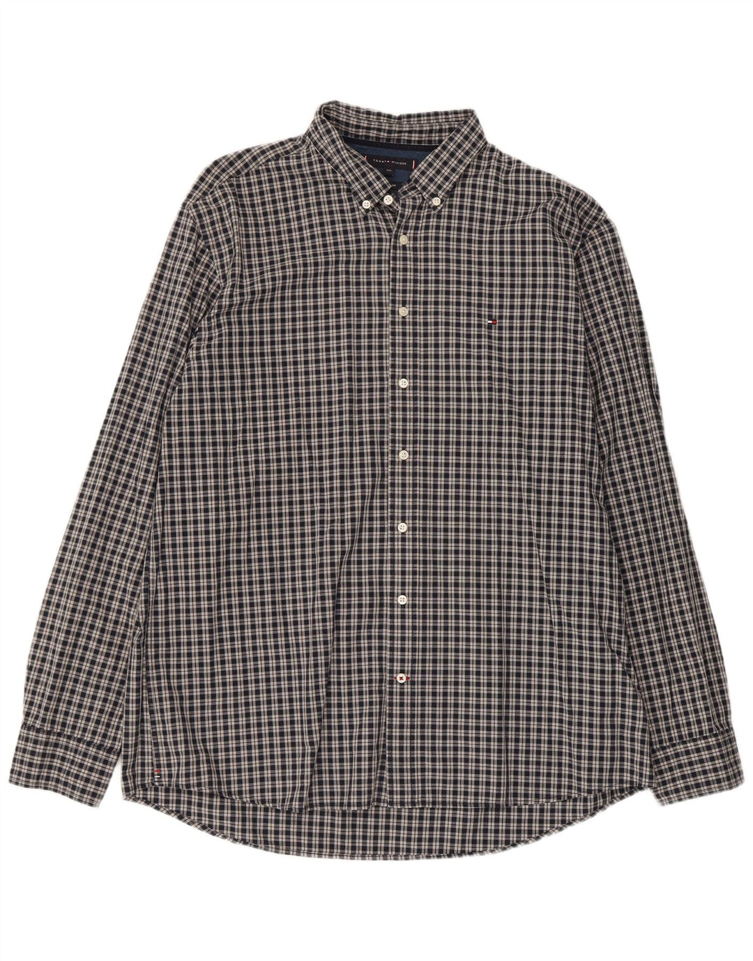 Tommy Hilfiger Herren-Hemd mit normaler Passform, 2XL, grau kariert, Baumwolle