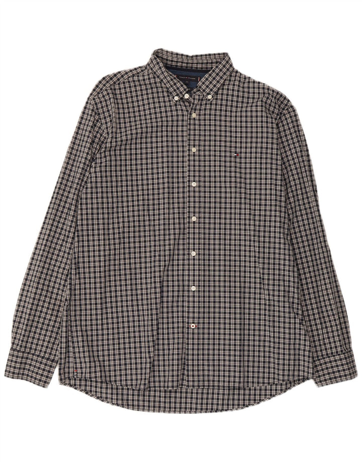 Tommy Hilfiger Herren-Hemd mit normaler Passform, 2XL, grau kariert, Baumwolle